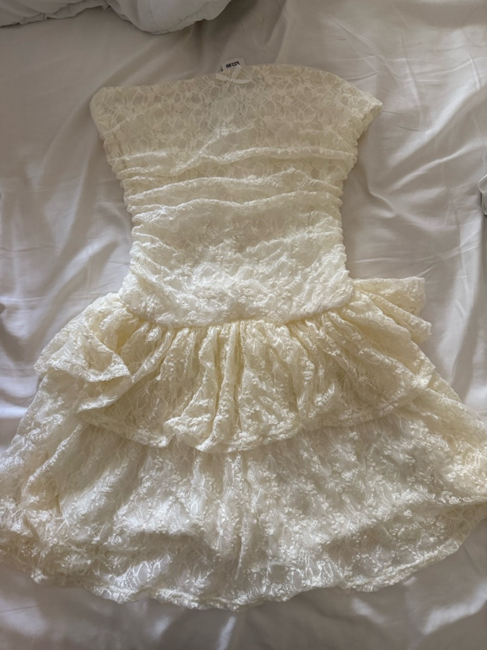 White Strapless Lace Tiered Party Dress